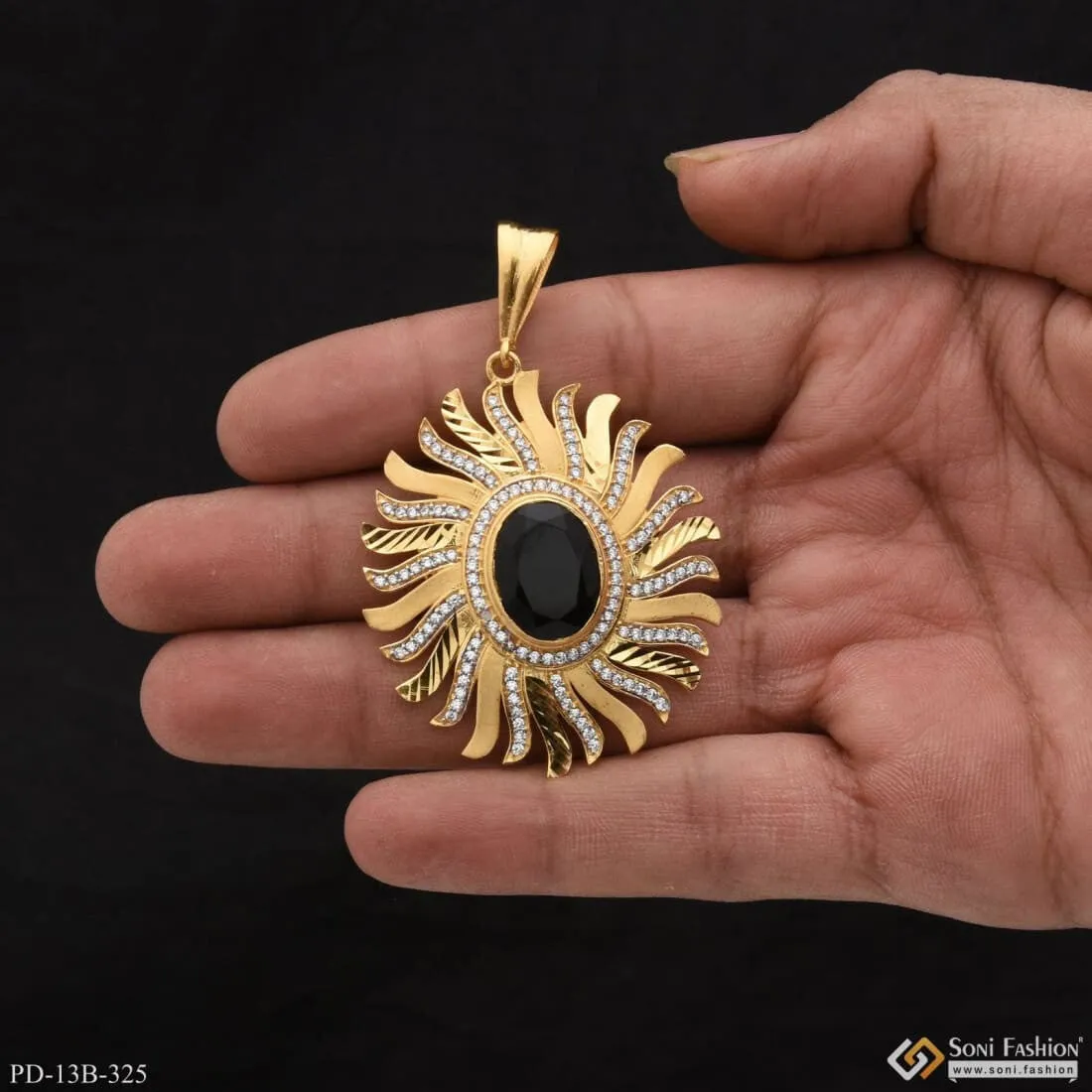 1 Gram Gold Forming Black Stone with Diamond Glittering Pendant for Men - Style B325