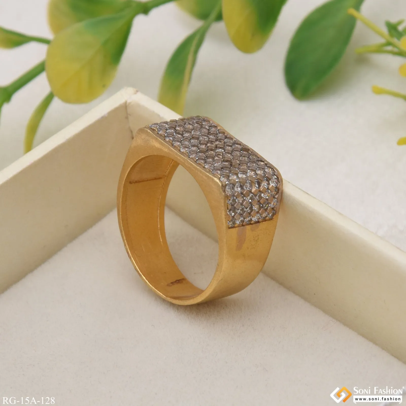 1 Gram Gold Forming Glittering Design with Diamond Gold Plated Ring - Style A128