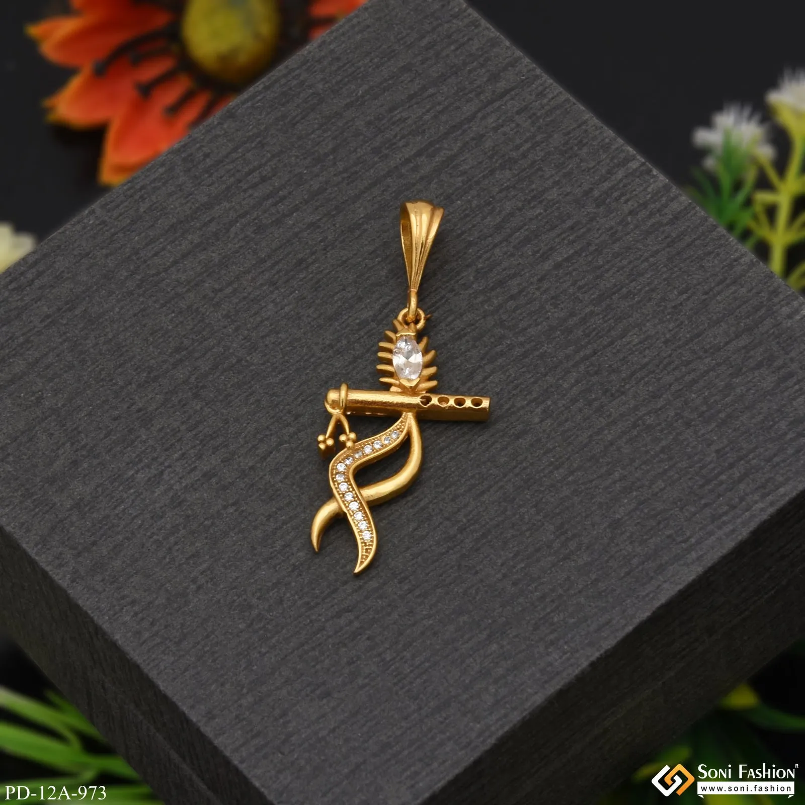 1 Gram Gold Forming Krishna with Diamond Glittering Design Pendant - Style A973