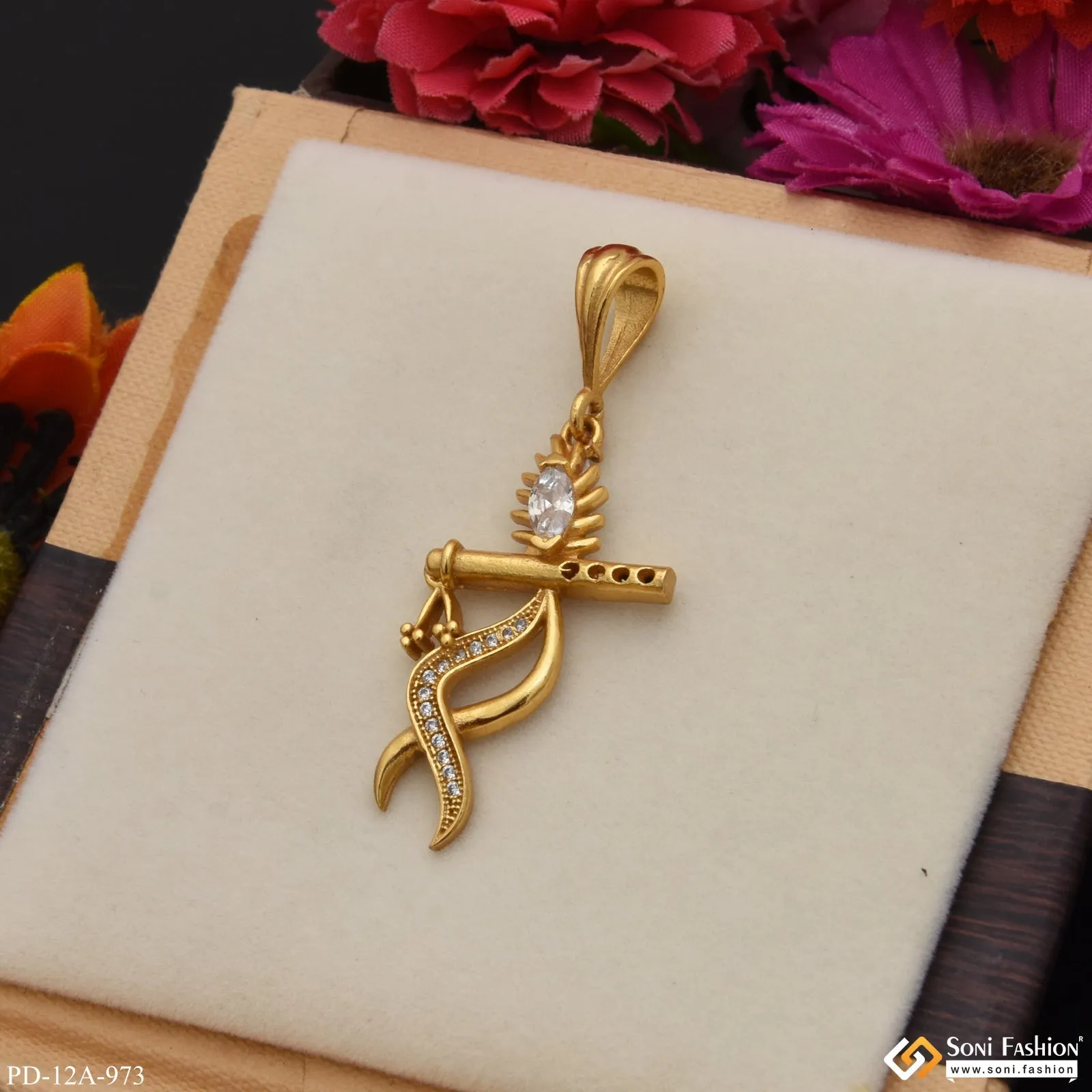 1 Gram Gold Forming Krishna with Diamond Glittering Design Pendant - Style A973