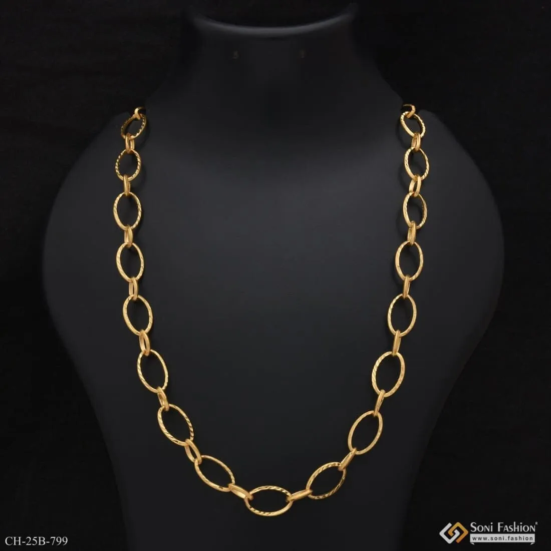 1 Gram Gold Forming Oval Shape Linked Glittering Design Chain for Men - Style B799