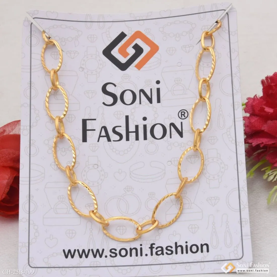 1 Gram Gold Forming Oval Shape Linked Glittering Design Chain for Men - Style B799