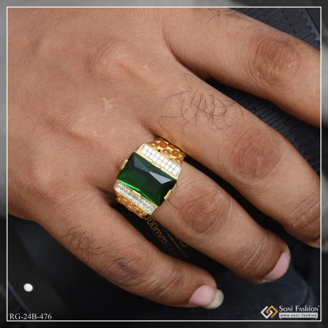 1 Gram Gold Plated Green Stone Attention-getting Design Ring For Men - Style B476