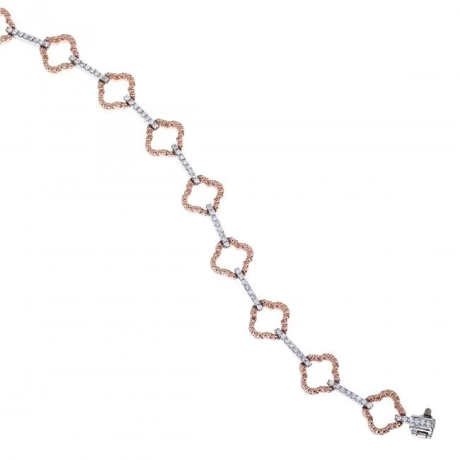 14k Rose and White Gold Clover Fashion Bracelet