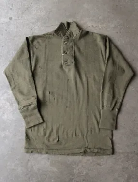 1970S DISTRESSED MILITARY GREEN WOOL THERMAL SHIRT