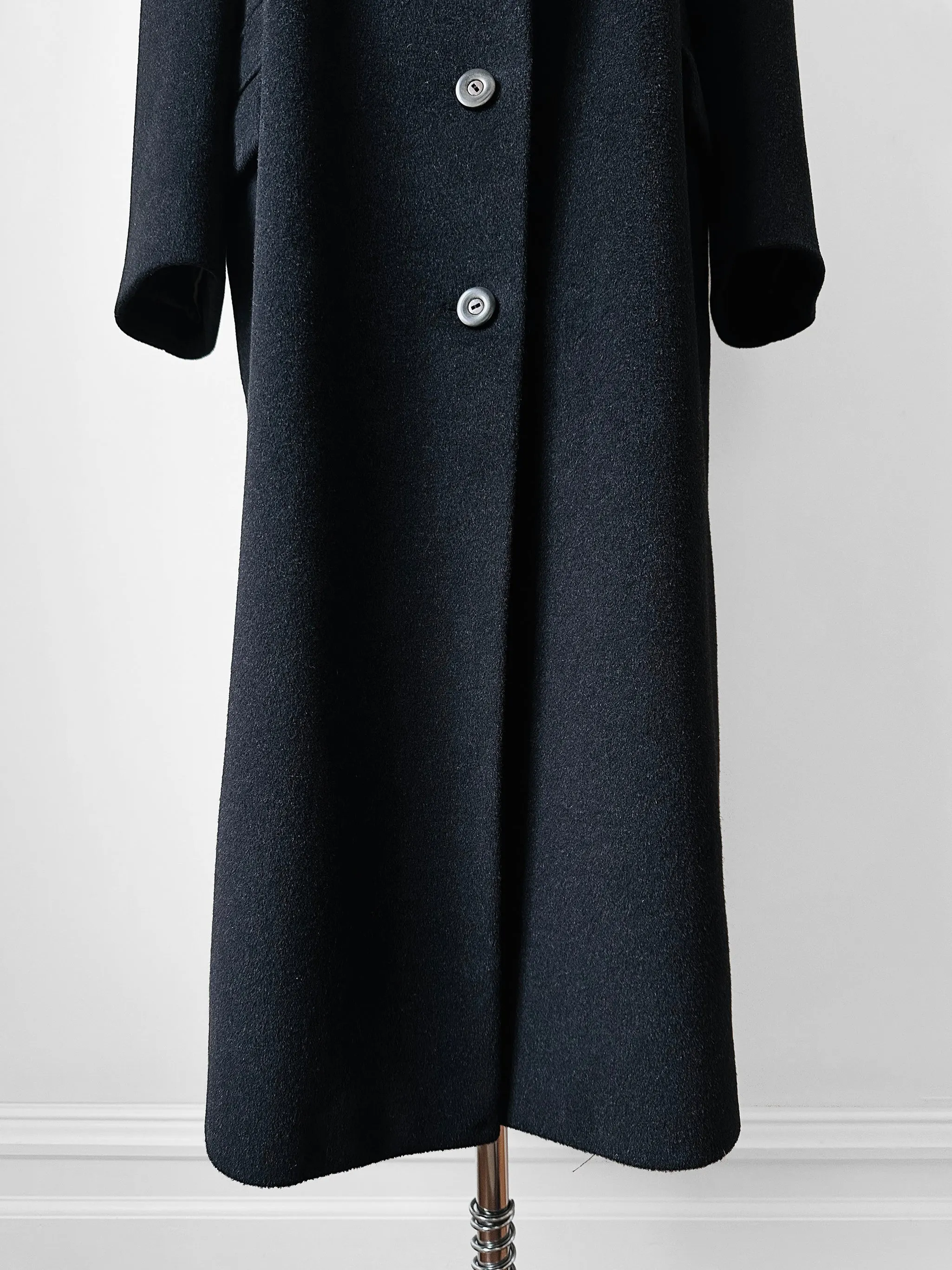 1980s W.Germany Dark Charcoal Black Virgin Wool Angora Coat - Sz. M/L