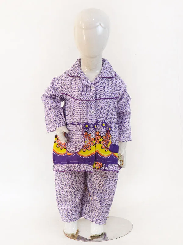 1Yrs - 5Yrs Purple Flower Full Sleeves Cotton Night Suit For Girls NG GNS04