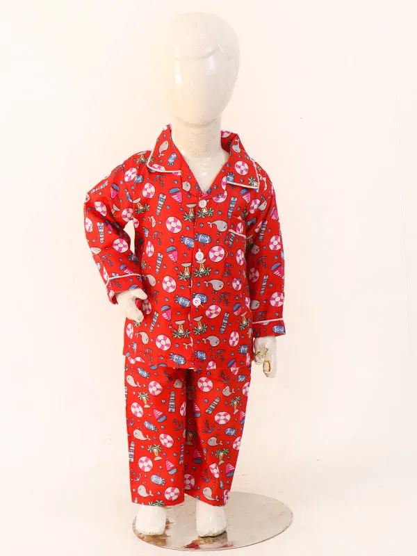 1Yrs - 5Yrs Ship Red Cotton Night Suit For Kids NG BNS07