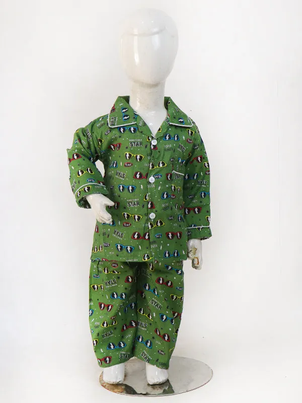 1Yrs - 5Yrs Star Green Cotton Night Suit For Kids NG BNS04