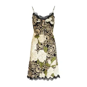 2006 Roberto Cavalli Floral Slip Dress with Cobra Motif