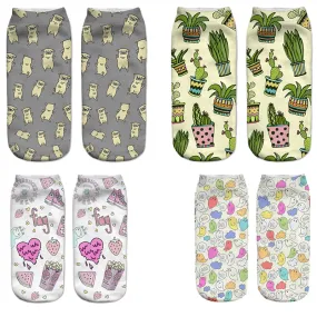 3D Plantlife cactus Women Creative Printed Socks Female Pug Chicken Funny Socks Burger Multicolor Fruit Socks Girl Graffiti