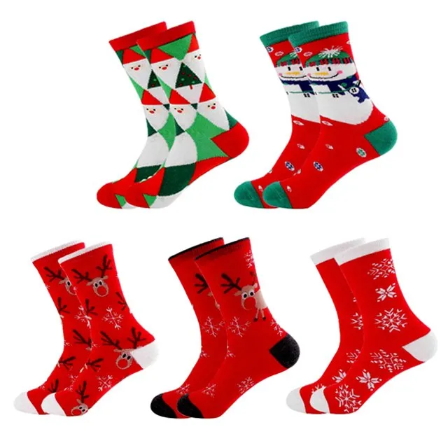 5 Pairs Men/Women Cotton Cartoon Christmas Socks Cute Santa Claus Elk Snow Funny Sock Happy Winter New Year Socks Christmas Gift