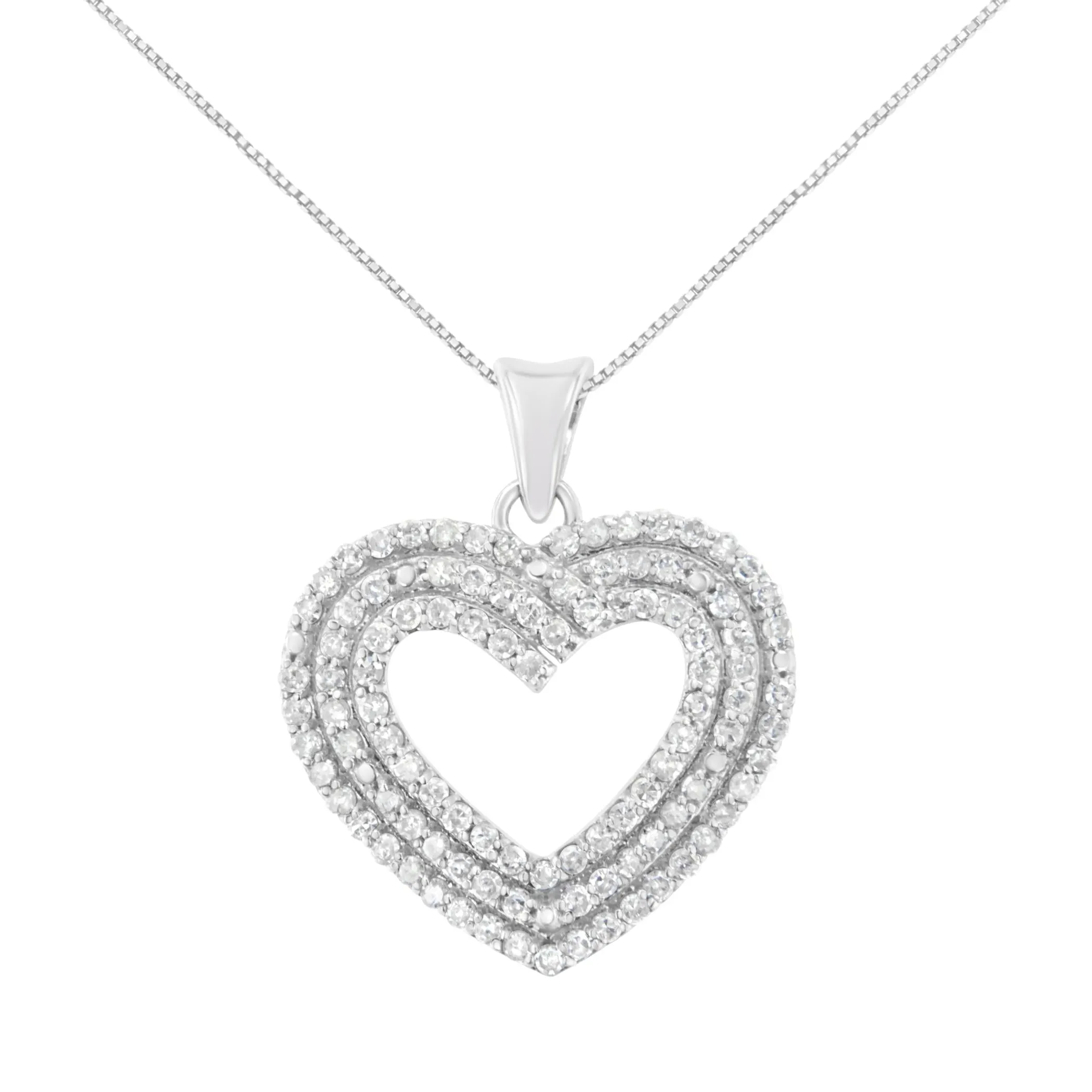 .925 Sterling Silver 1 Cttw Prong-Set Round Cut Diamond Heart 18" Pendant Necklace (J-K Color, I1-I2 Clarity)