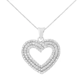 .925 Sterling Silver 1 Cttw Prong-Set Round Cut Diamond Heart 18" Pendant Necklace (J-K Color, I1-I2 Clarity)