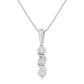 .925 Sterling Silver 1/10 cttw Miracle-Set Round Cut Diamond Three Stone Drop Pendant 18" Necklace (H-I color, I1-I2 clarity)