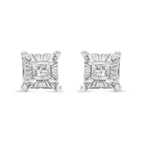 .925 Sterling Silver 1/4 Cttw Miracle Set Princess-Cut Diamond Solitaire Stud Earrings with Hidden Halo (I-J Color, SI2-I1 Clarity)