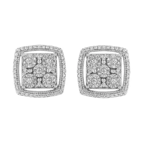 .925 Sterling Silver 3/8 Cttw Miracle Set Round Diamond Double Halo Cluster Earrings (I-J Color, I2-I3 Clarity)