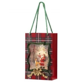 9" LED Battery-Operated Santa Plaid Bag Water Globe