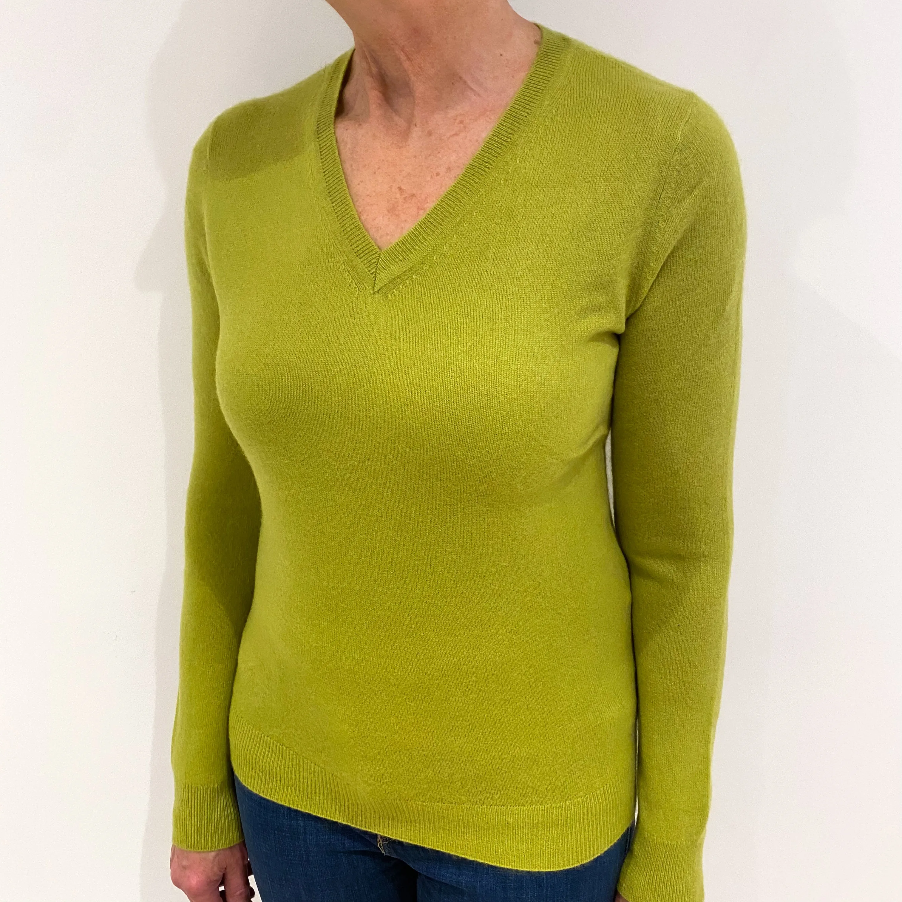 Acid Green Cashmere V Neck Jumper Medium