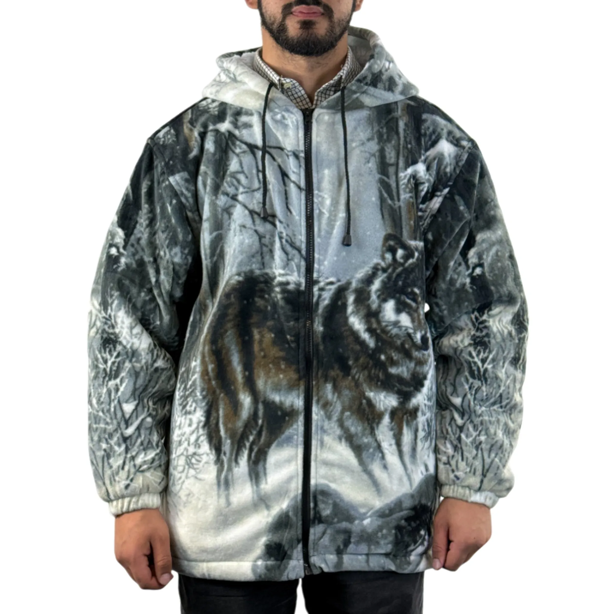 Adults Wolf Dog Cat Animal Print Sherpa Fleece Jacket