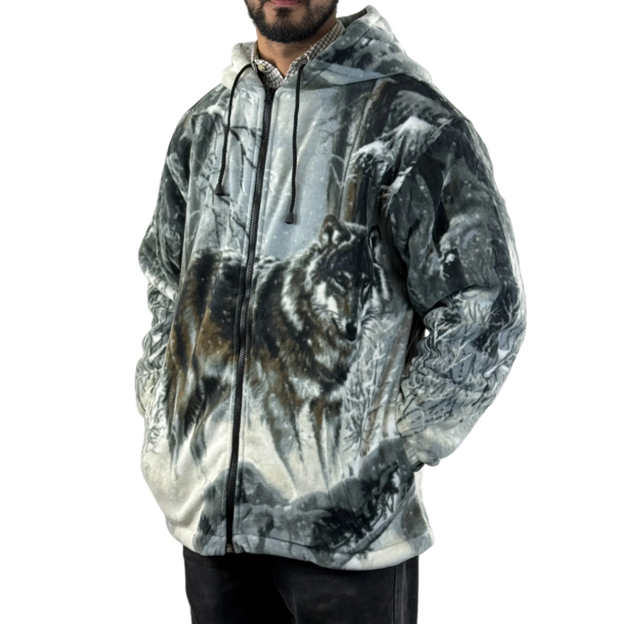 Adults Wolf Dog Cat Animal Print Sherpa Fleece Jacket