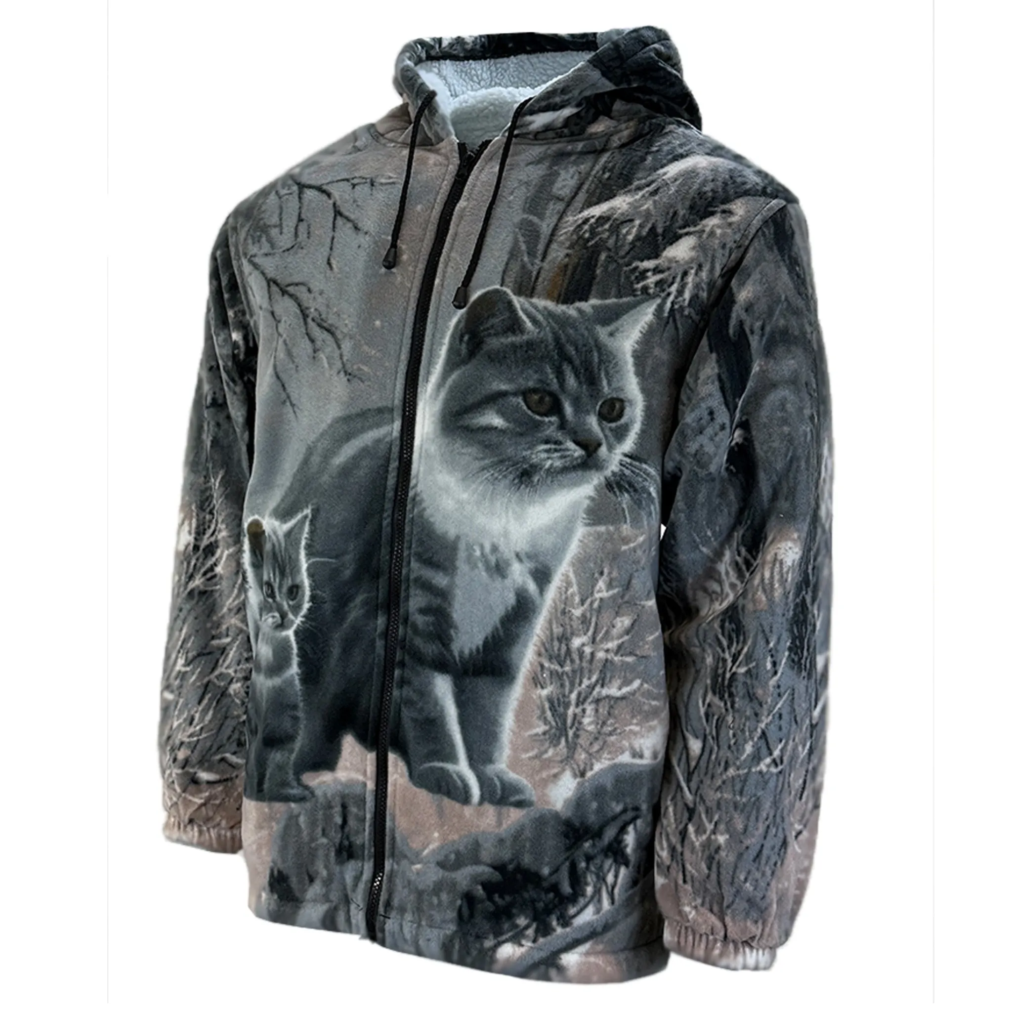 Adults Wolf Dog Cat Animal Print Sherpa Fleece Jacket