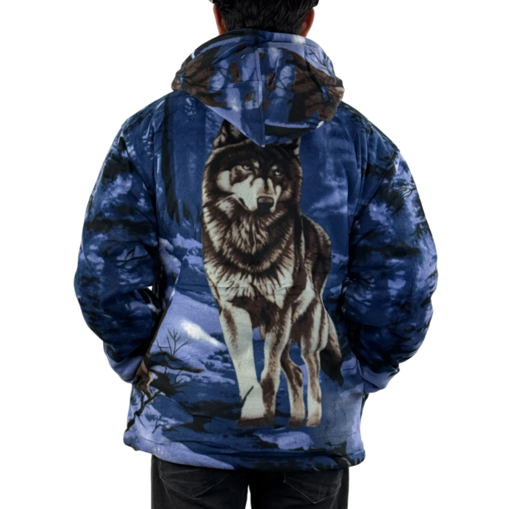 Adults Wolf Dog Cat Animal Print Sherpa Fleece Jacket