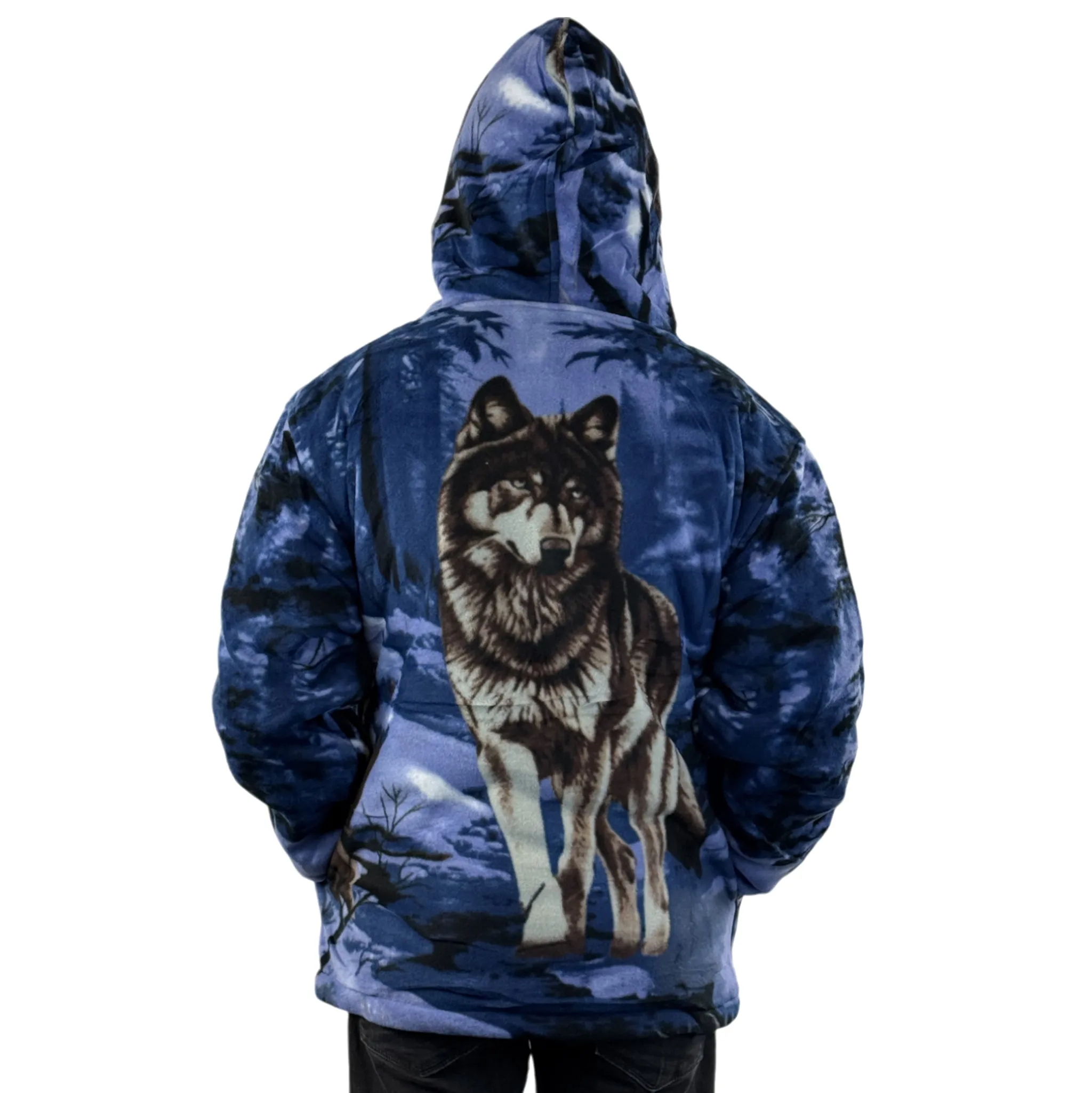 Adults Wolf Dog Cat Animal Print Sherpa Fleece Jacket