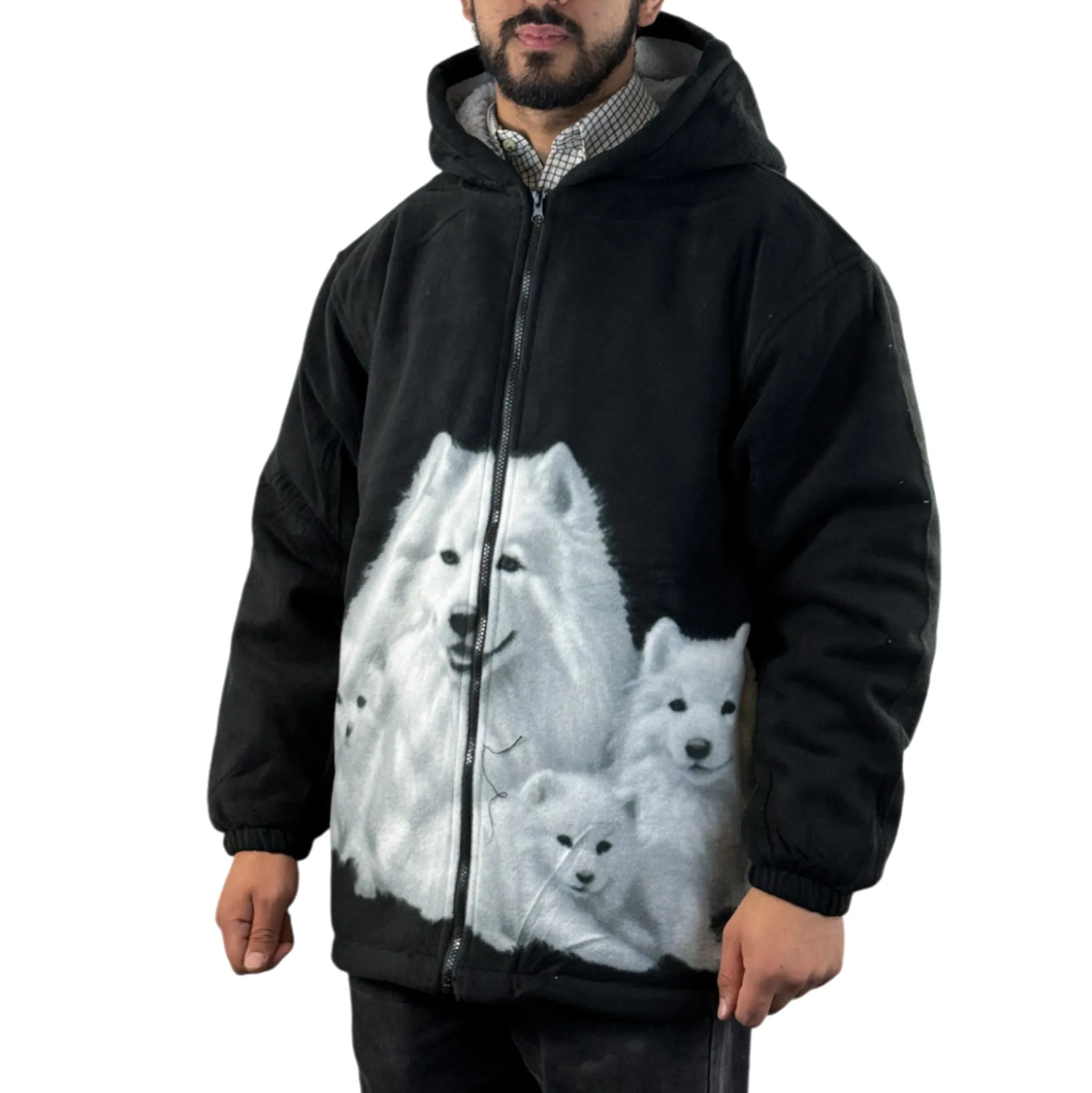 Adults Wolf Dog Cat Animal Print Sherpa Fleece Jacket