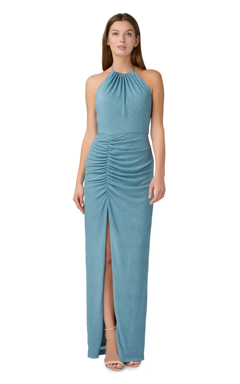 Aidan Mattox- Metallic Knit Halter Gown