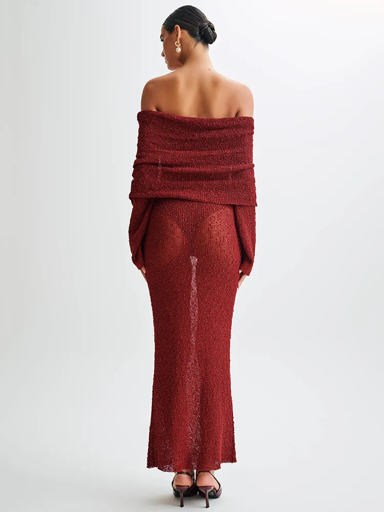 Aimee Hollow Out Strapless Knit Sexy Maxi Dress