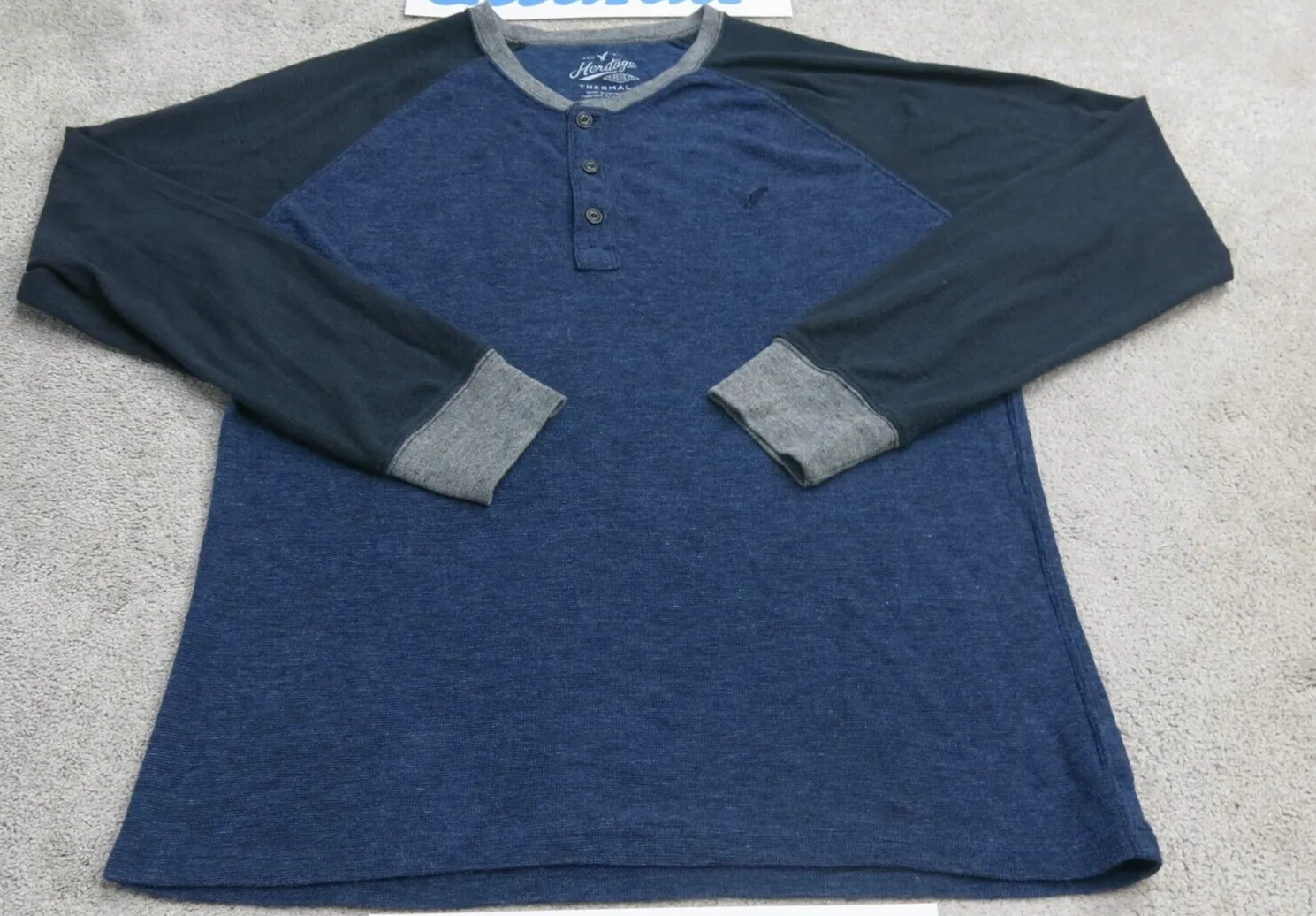 American Eagle Shirt Men Large Blue Henley Neck Tee Thermal Classic Fit Heritage