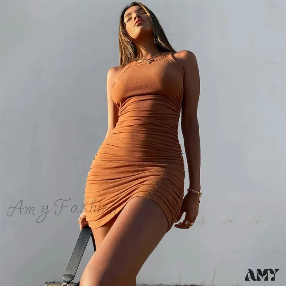 Amy Fashion - Club Party Sleevelss Solid Summer Dress