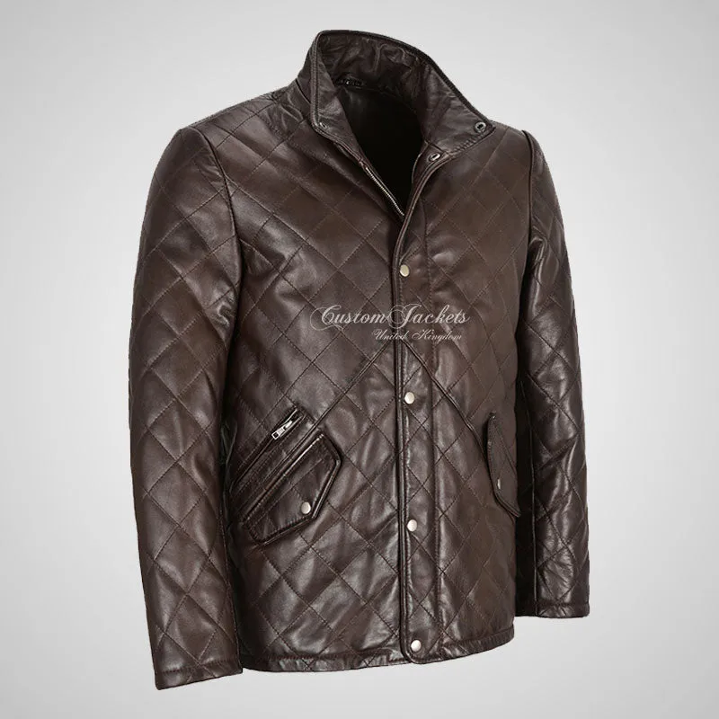 ANGLO Men's Diamond Quilted Leather Coat Soft Leather Jacket