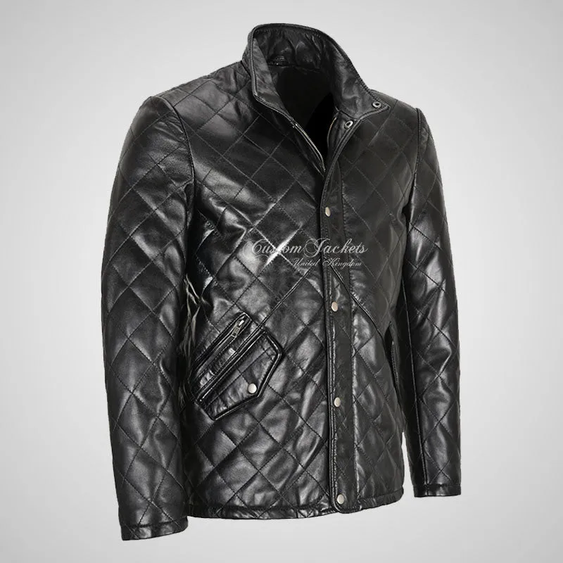 ANGLO Men's Diamond Quilted Leather Coat Soft Leather Jacket