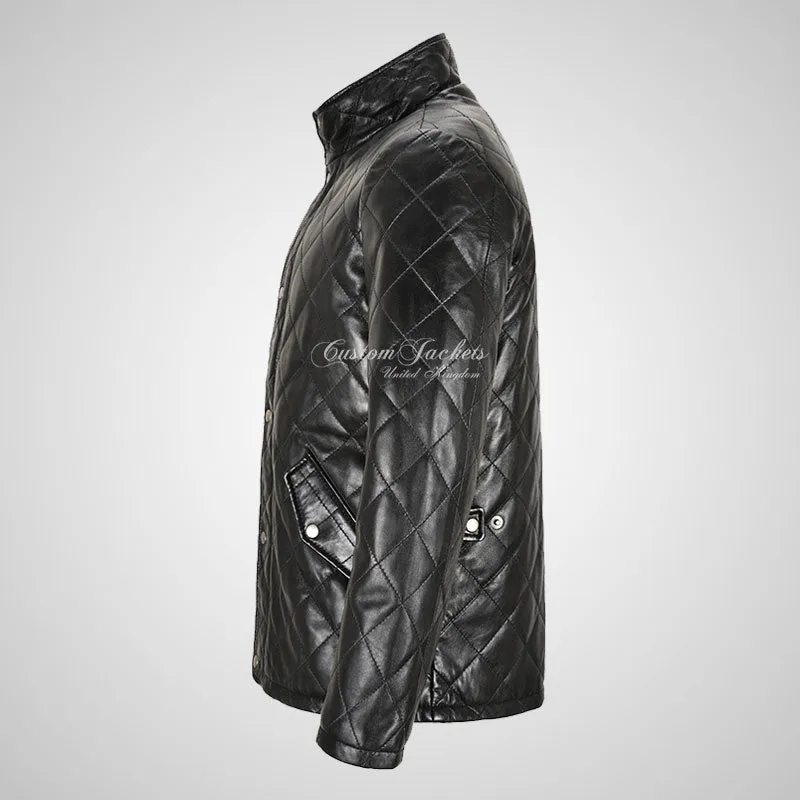 ANGLO Men's Diamond Quilted Leather Coat Soft Leather Jacket