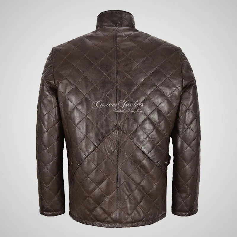 ANGLO Men's Diamond Quilted Leather Coat Soft Leather Jacket