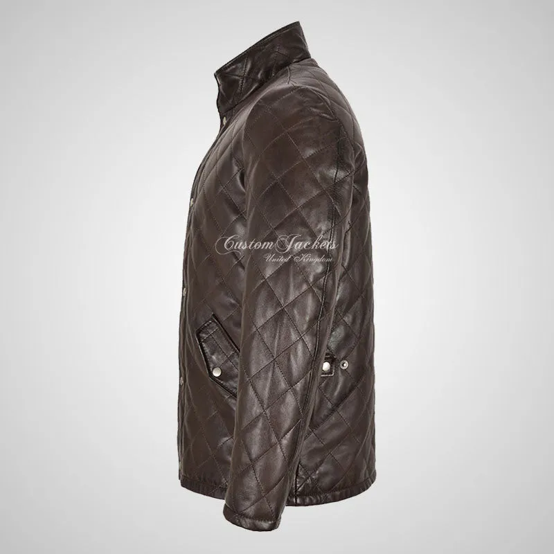 ANGLO Men's Diamond Quilted Leather Coat Soft Leather Jacket