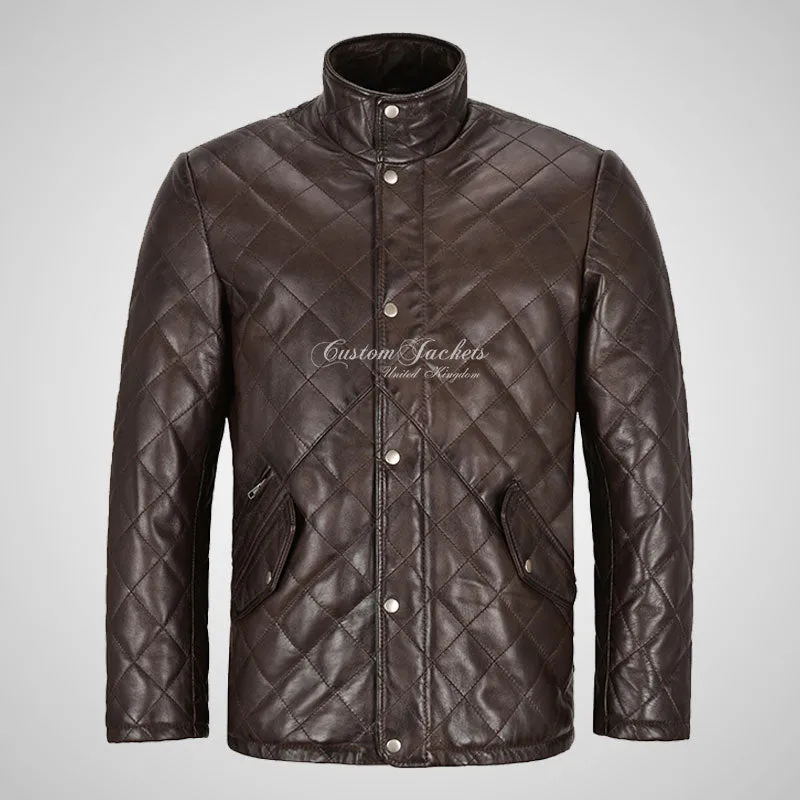 ANGLO Men's Diamond Quilted Leather Coat Soft Leather Jacket