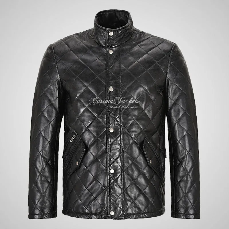 ANGLO Men's Diamond Quilted Leather Coat Soft Leather Jacket