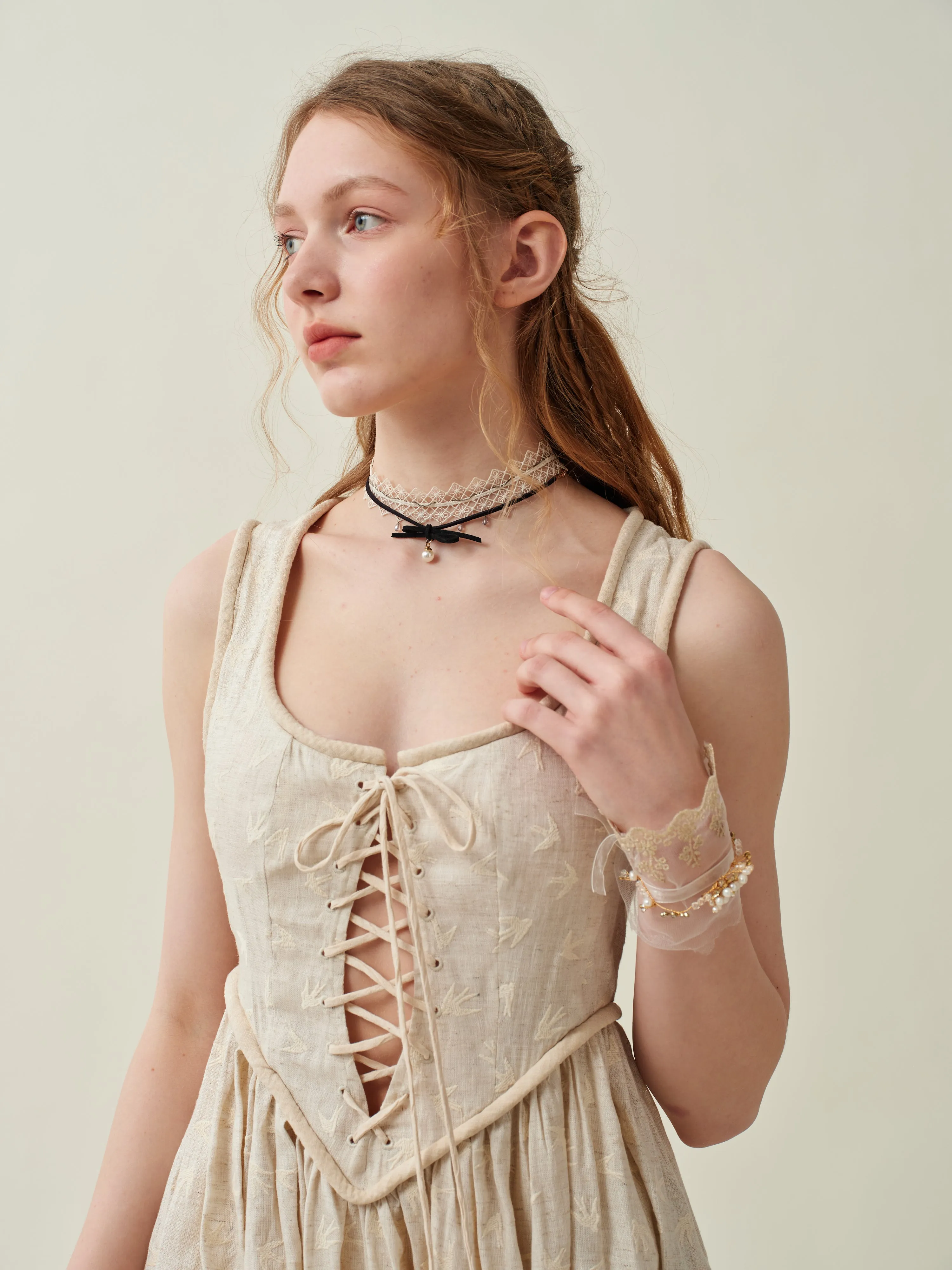 Anis 23 | Lace-up Jacquard Linen Corset Dress