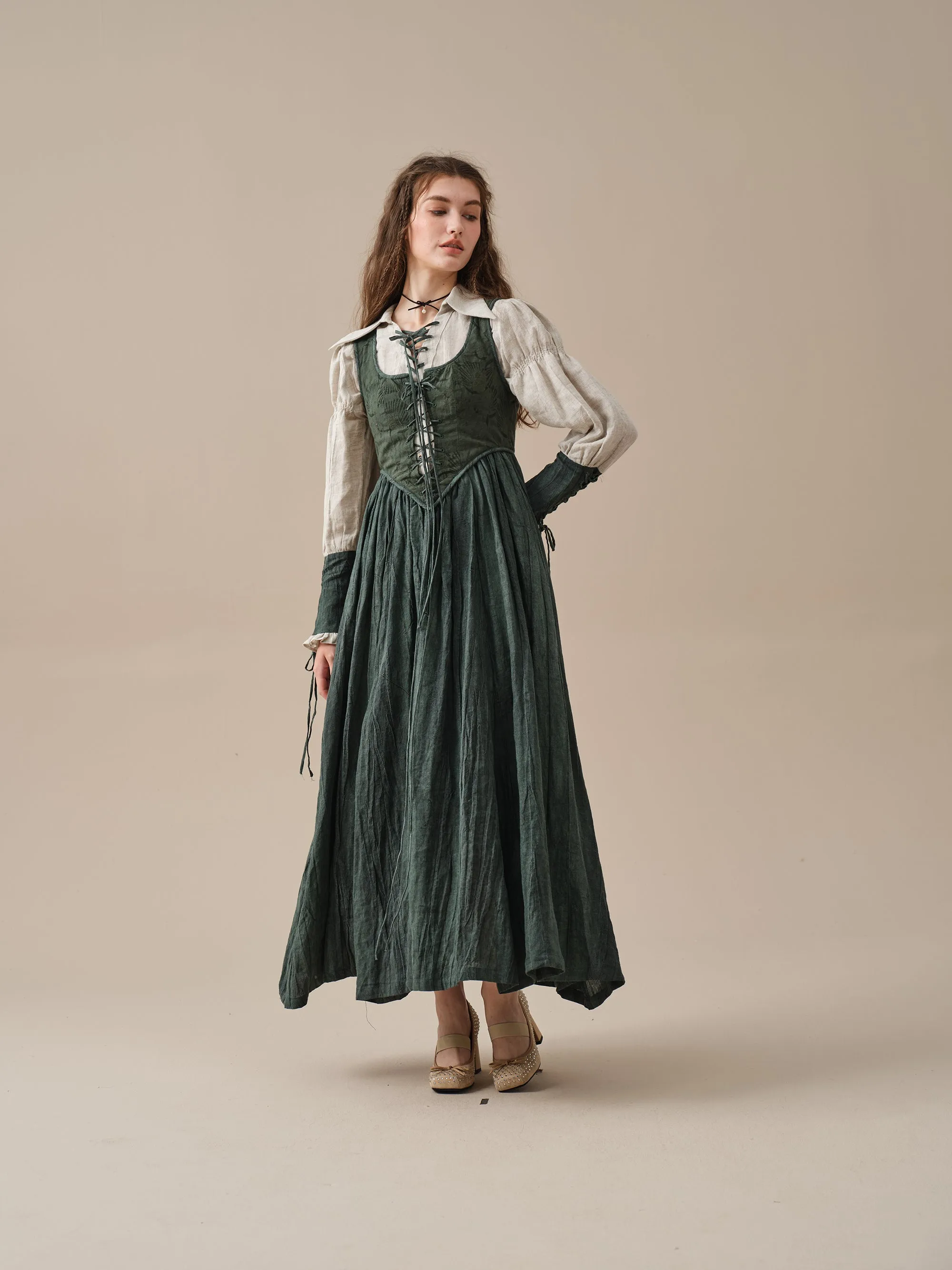 Anis 23 | Lace-up Jacquard Linen Corset Dress