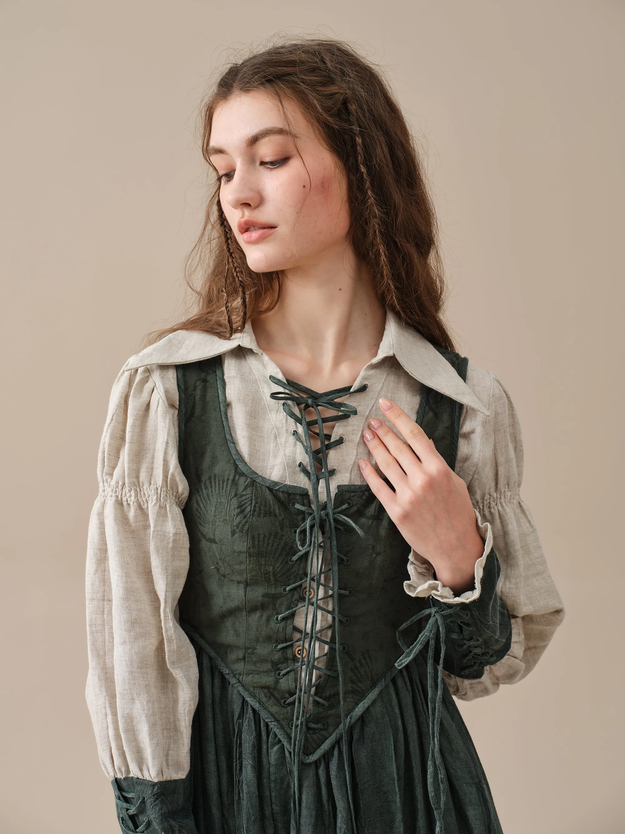 Anis 23 | Lace-up Jacquard Linen Corset Dress