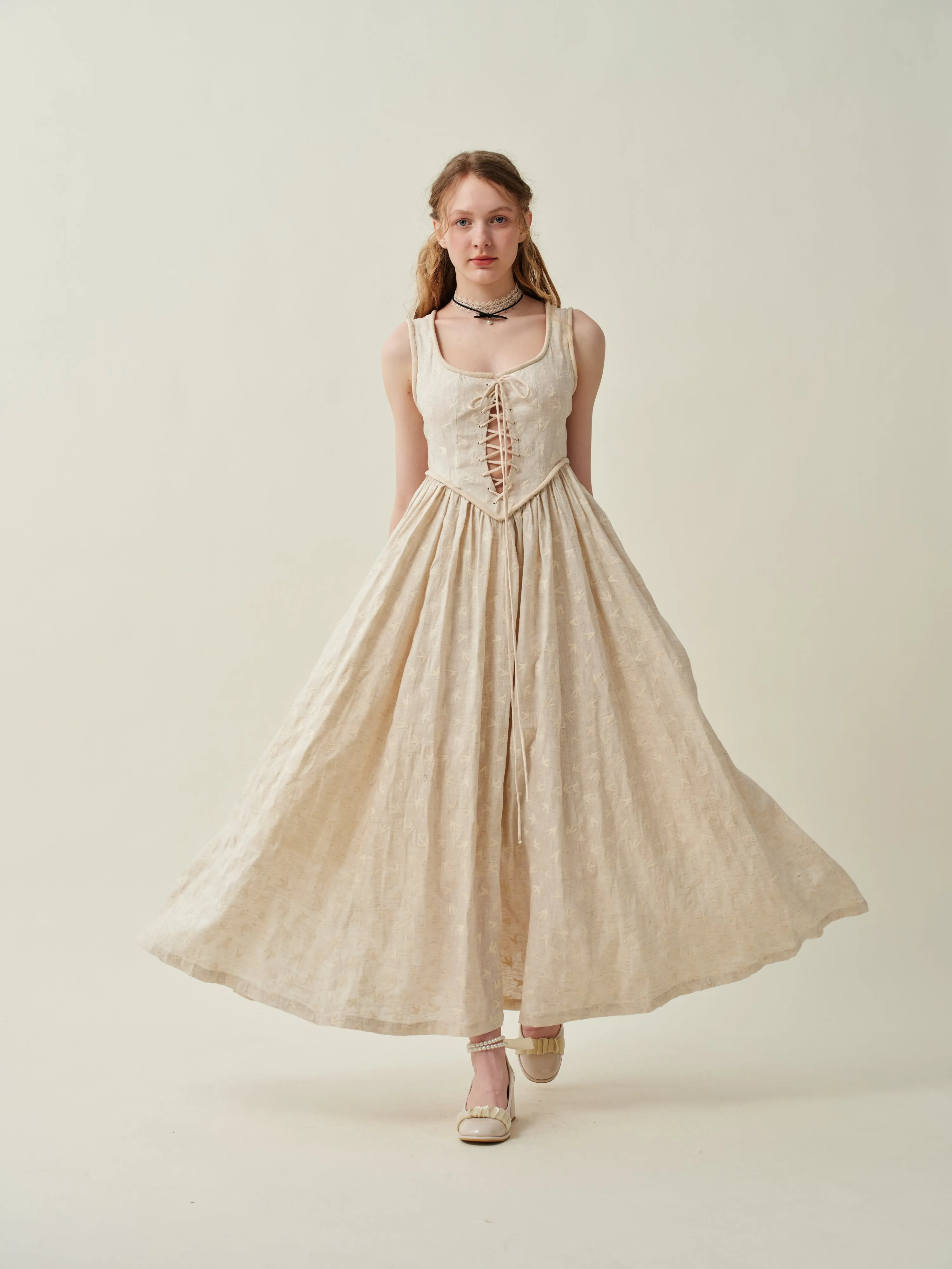 Anis 23 | Lace-up Jacquard Linen Corset Dress