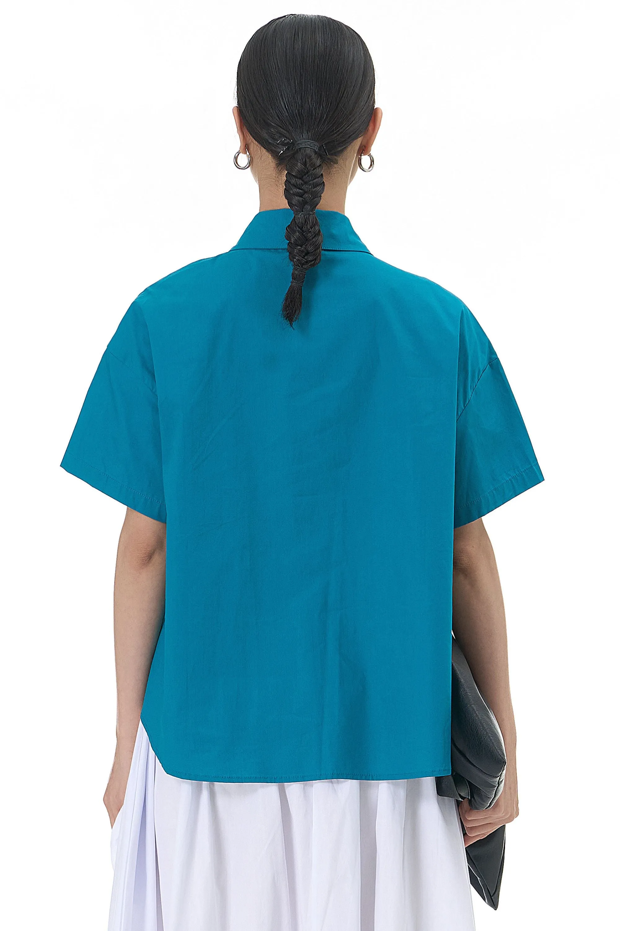 Aqua Blue Bow Cotton Shirt