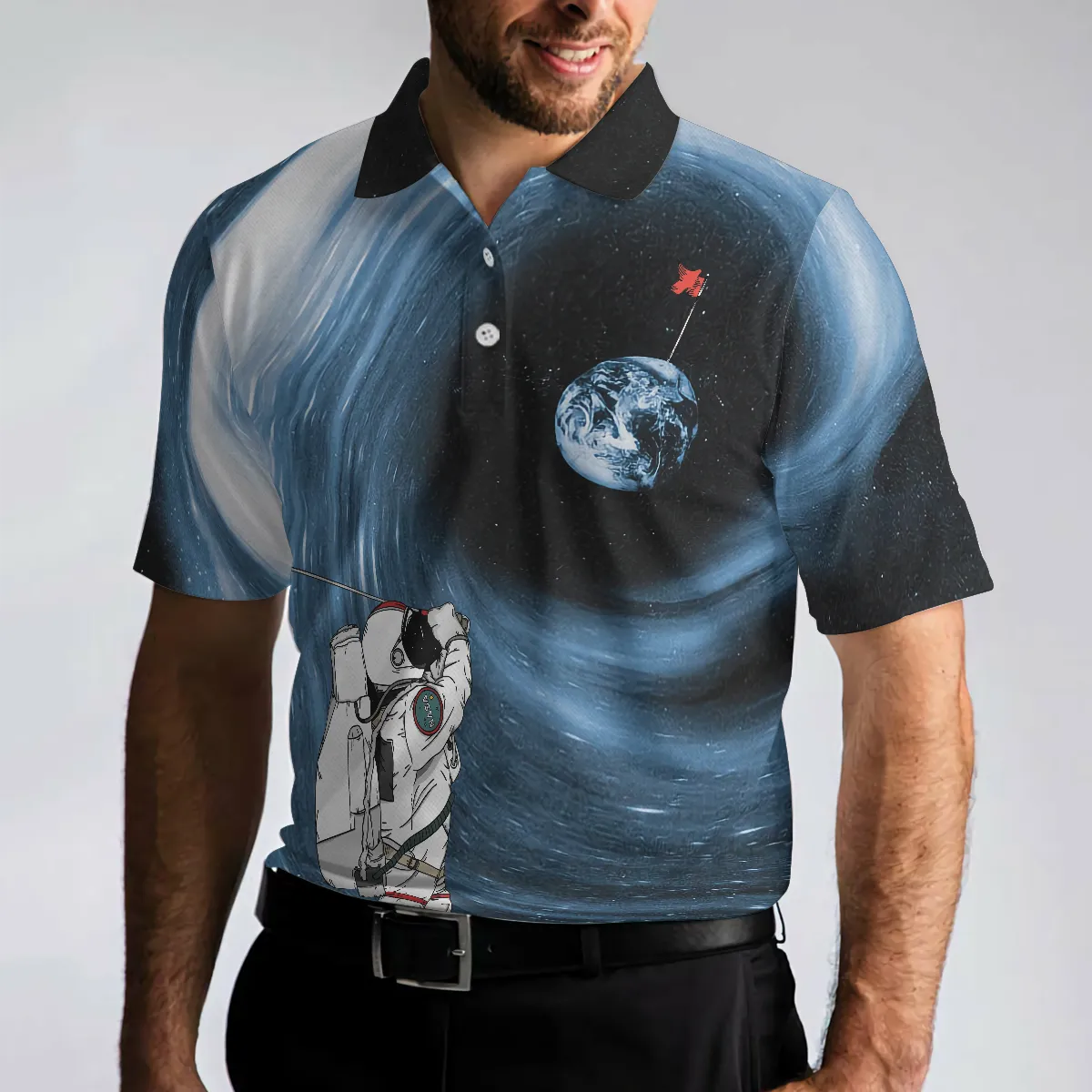 Astronaut Golfing Outer Space Black Golf Polo Shirt, Hole 404 Oops Polo Shirt, Best Golf Shirt For Men