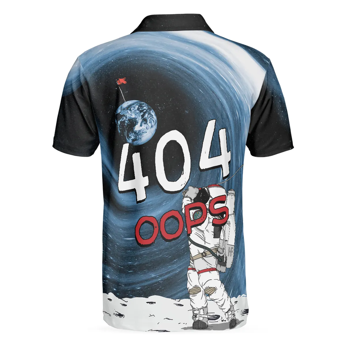 Astronaut Golfing Outer Space Black Golf Polo Shirt, Hole 404 Oops Polo Shirt, Best Golf Shirt For Men