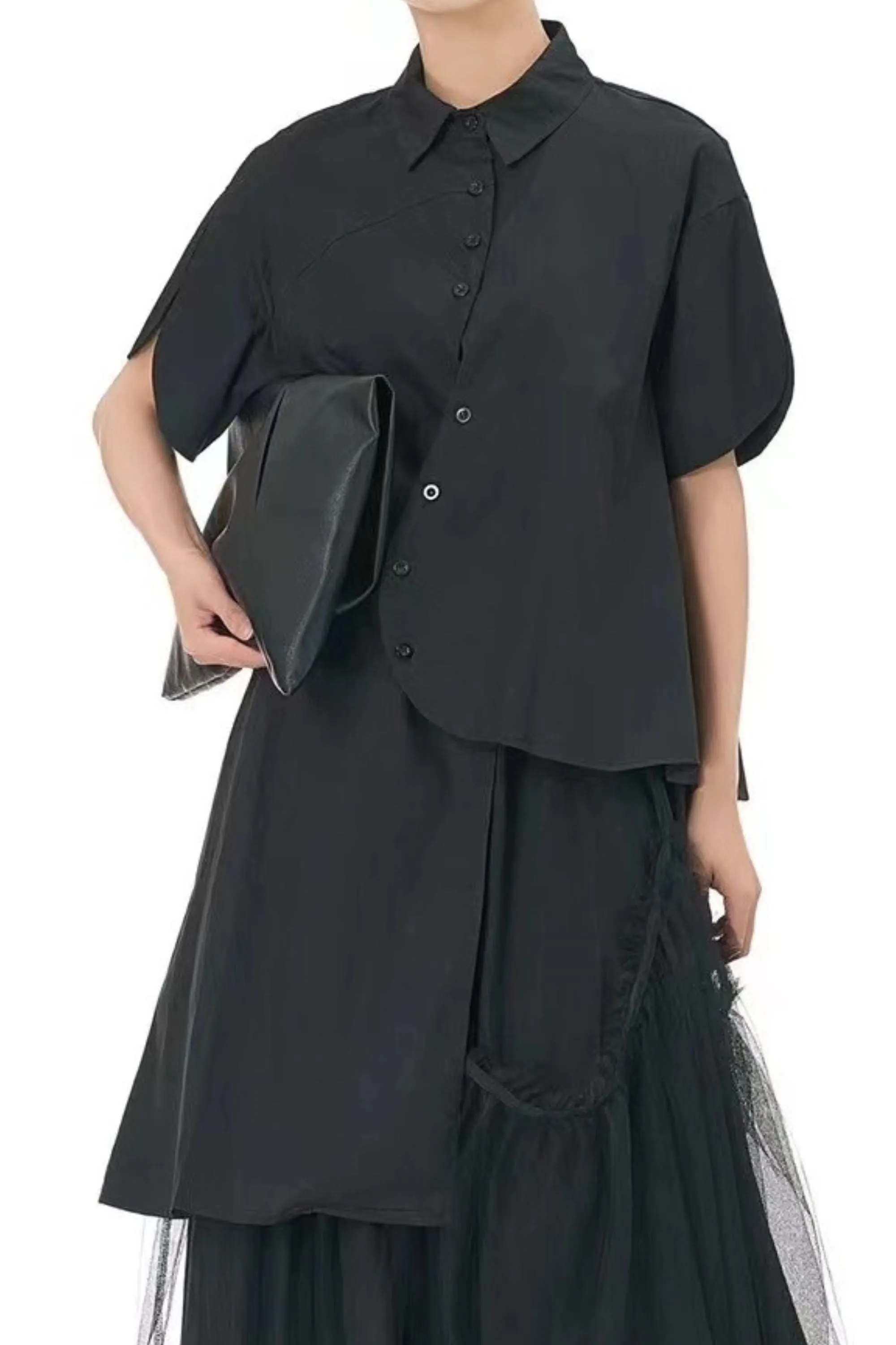 Asymmetrical Oversized Shirt Black