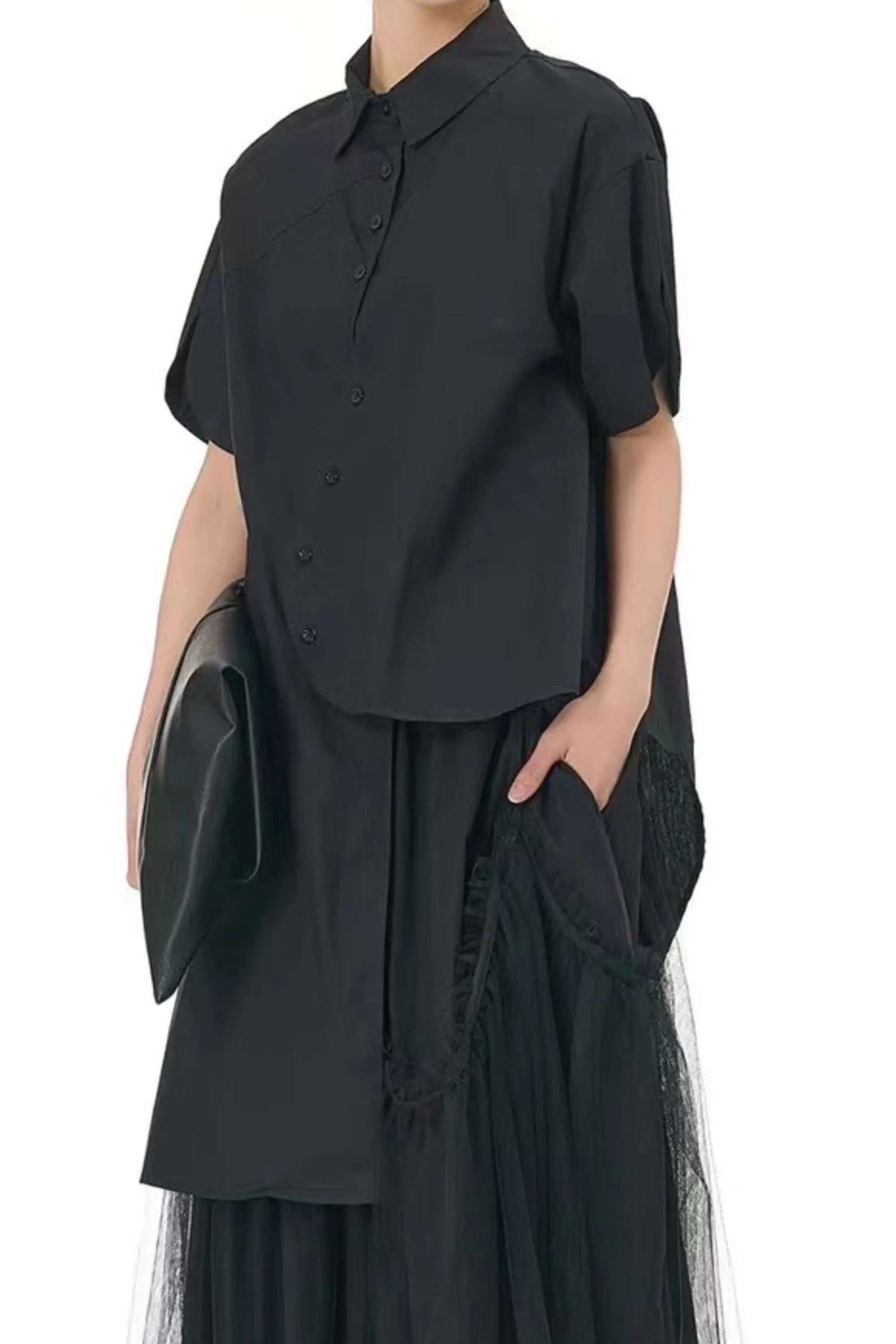 Asymmetrical Oversized Shirt Black