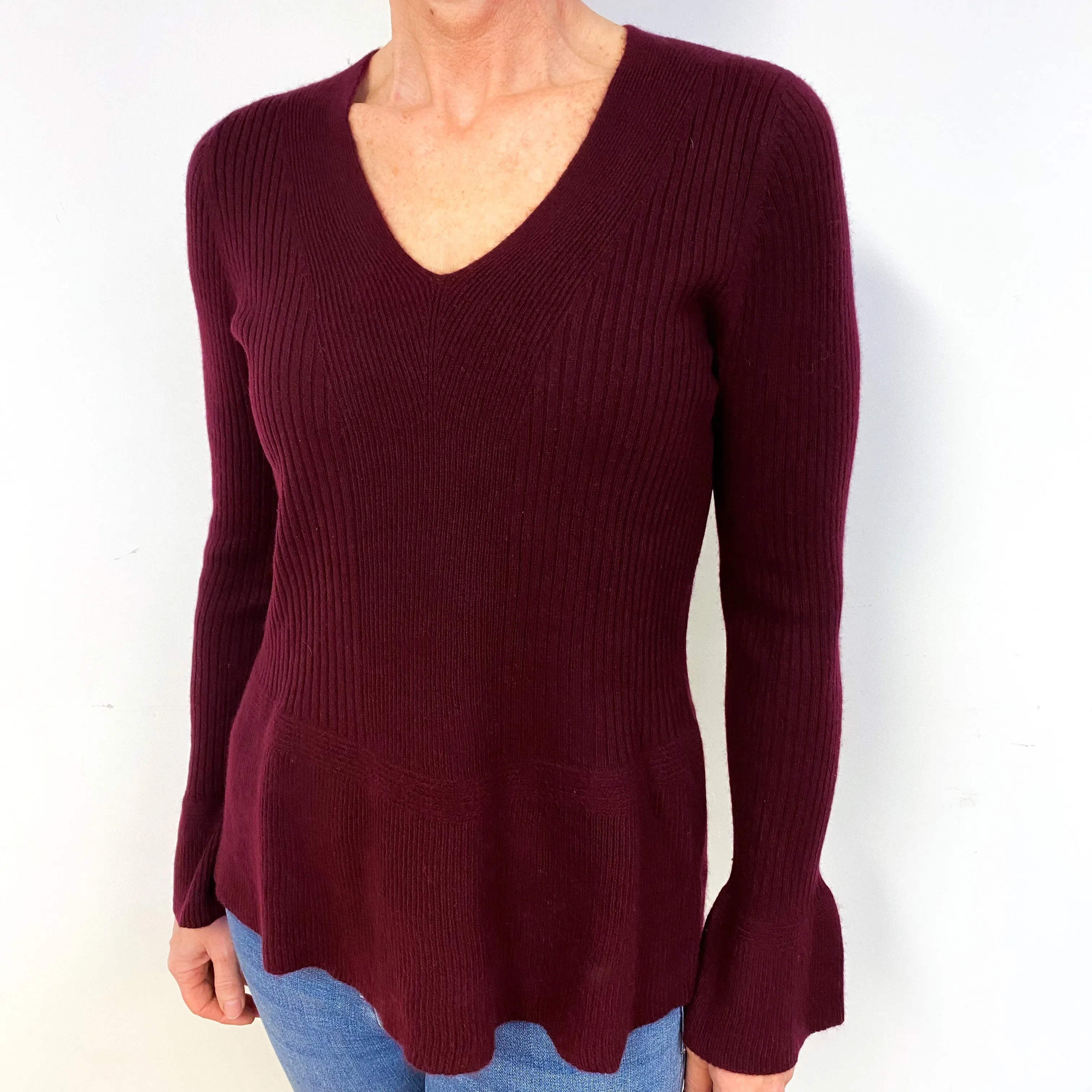 Aubergine Cashmere V-Neck Jumper Medium